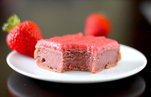 Healthy Strawberry Blondies with Strawberry Frosting