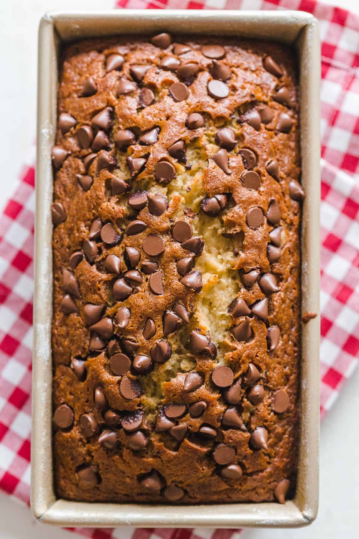 Chocolate Chip Banana Bread Recipe in Bread Loaf Pan
