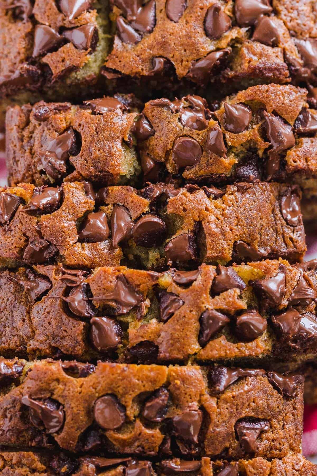 Semi sweet chocolate chips for baking sprinkled over chocolate chip banana bread