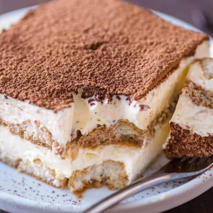 slice of homemade tiramisu with a fork