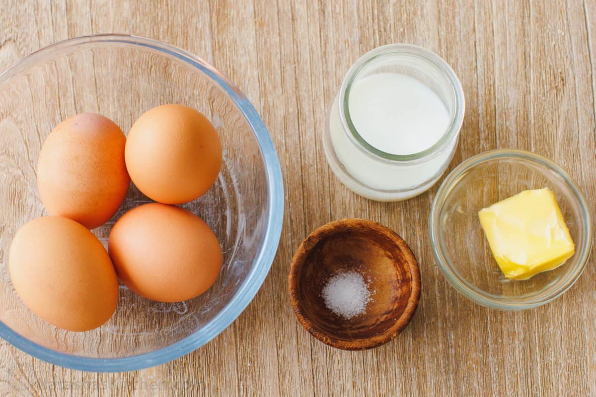 Learn how to cook perfect scrambled eggs that are soft, fluffy, and satisfying. This 5-minute recipe makes the absolute best scrambled eggs! The ingredients for scrambled eggs.