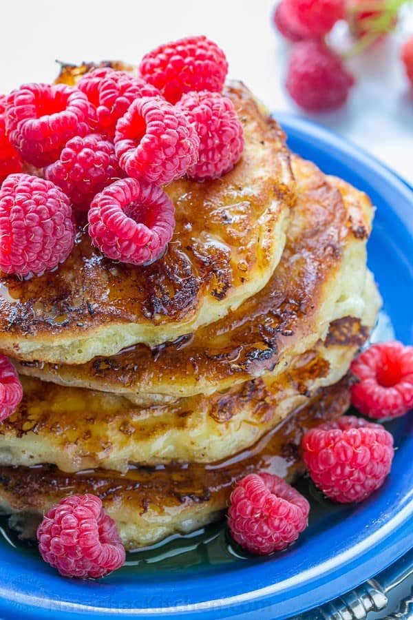 Fluffy stack of cottage cheese pancakes