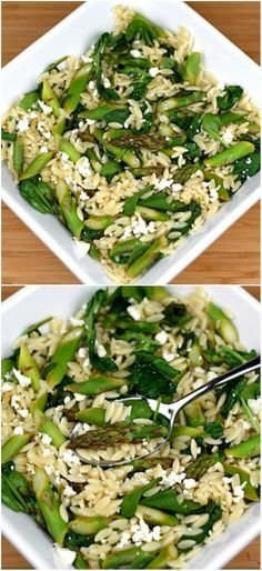 Lemon Orzo Salad with Asparagus, Spinach, and Feta on twopeasandtheirpod.com Love this fresh and healthy salad!