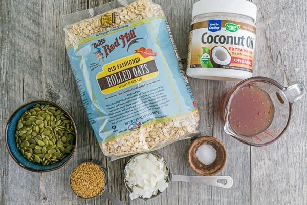 umpkin Flax Granola Recipe - crunchy, clustery and sweetened with honey | natashaskitchen.com Ingredients needed to make homemade granola