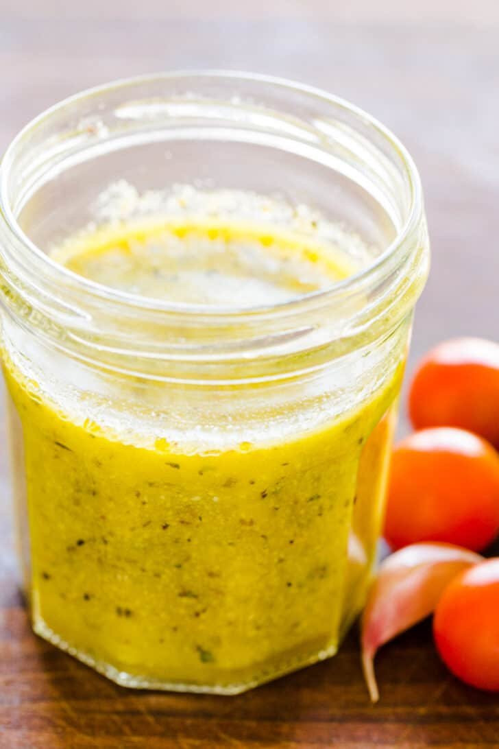 Italian dressing with extra virgin olive oil and white wine vinegar