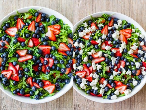 how to make arugula salad with strawberries, blueberries and goat cheese