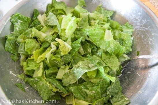 A bowl with romaine lettuce 