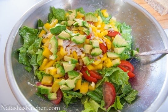Avocado feta Caesar salad in a bowl 