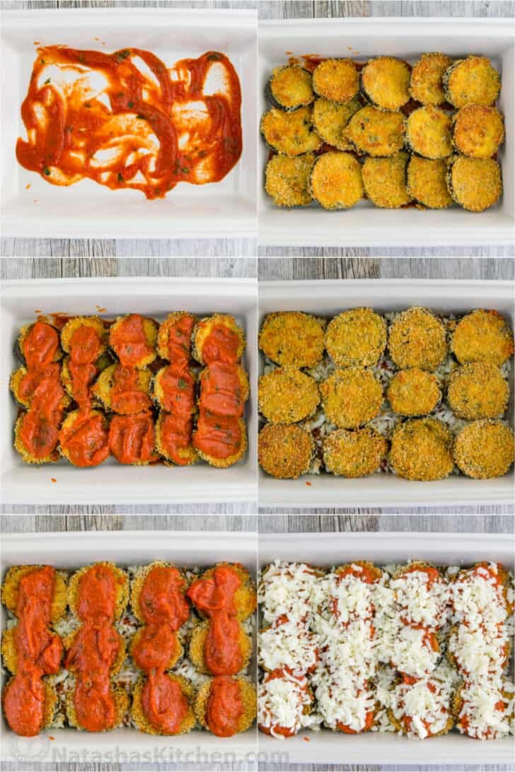 This Baked Eggplant Parmesan recipe fills your mouth with crisp eggplant, flavorful marinara, and plenty of melted cheese to replicate a classic Italian dish. Layering crisp eggplant, marinara sauce, and mozzarella cheese to make eggplant parmesan