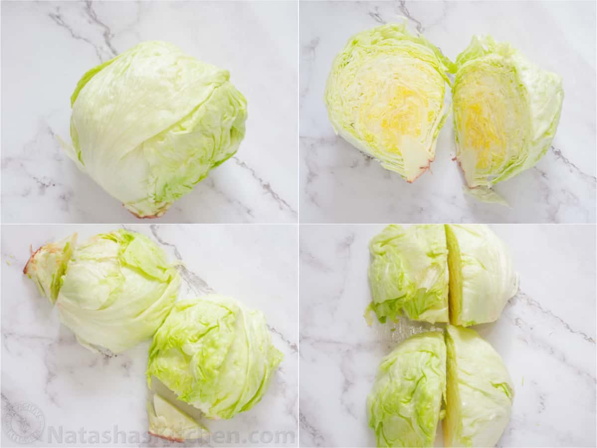 How to cut a head of lettuce for a wedge salad. Step by step how to cut iceberg lettuce into wedges for wedge salad