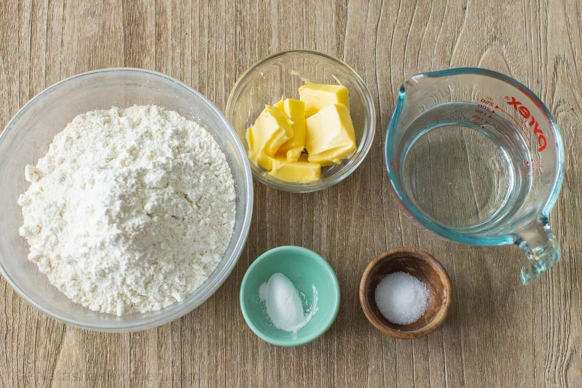 The ingredients for homemade flour tortillas.