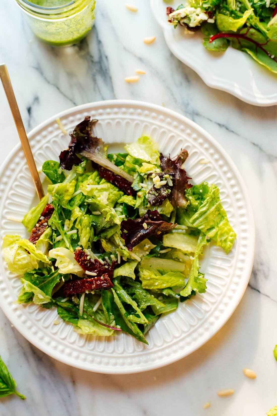 Basil Pesto Vinaigrette on side salads