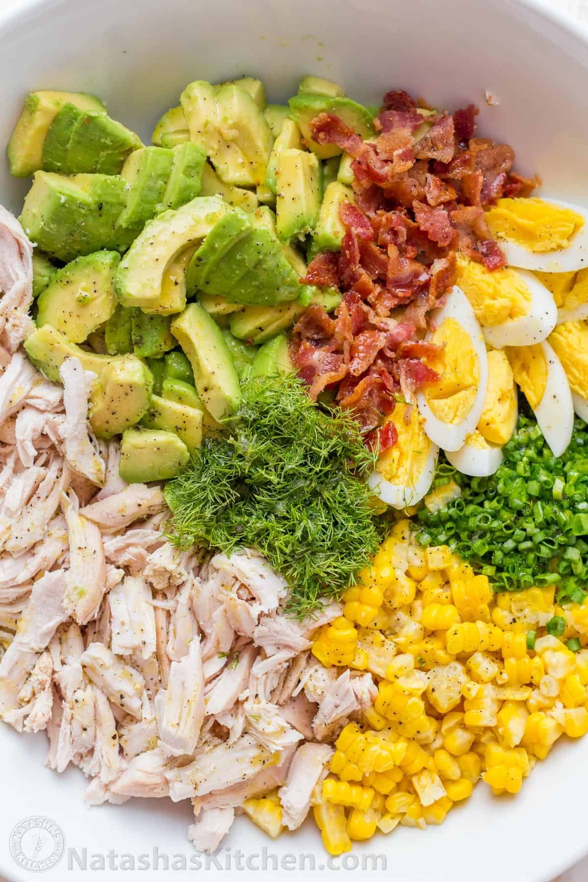 chicken avocado salad in bowl