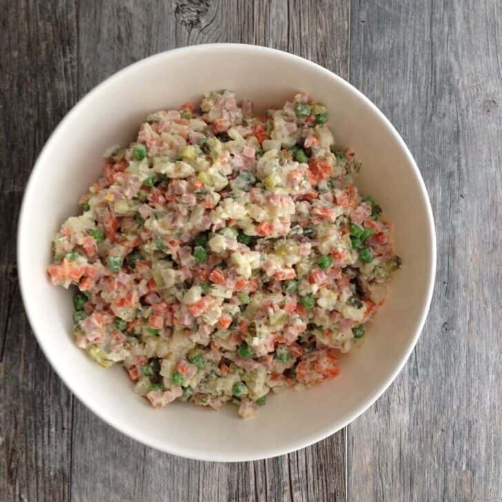 Olivyer salad in bowl