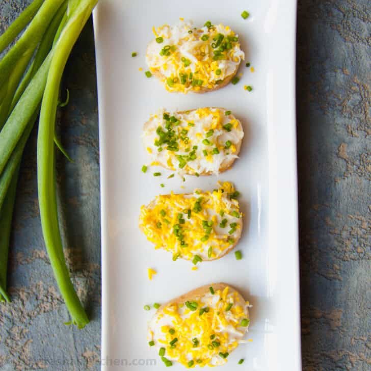 Canapes with egg and chives