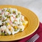 Crab salad on a yellow plate