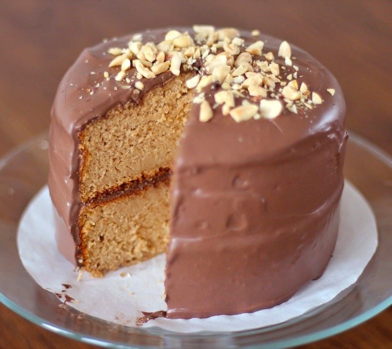 Healthy Peanut Butter Cake with Chocolate Frosting