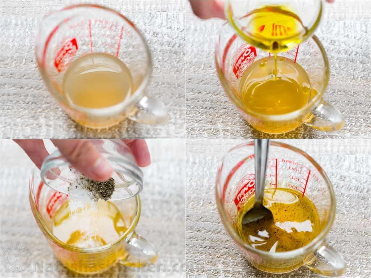 Step by step how to make kale salad dressing in a measuring cup