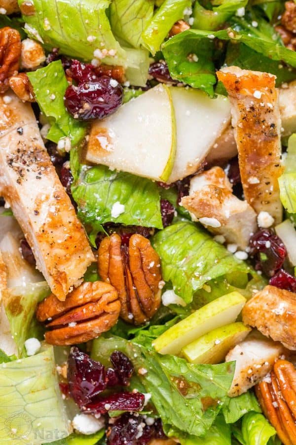 Fall Chicken Salad Recipe tossed with balsamic Vinaigrette