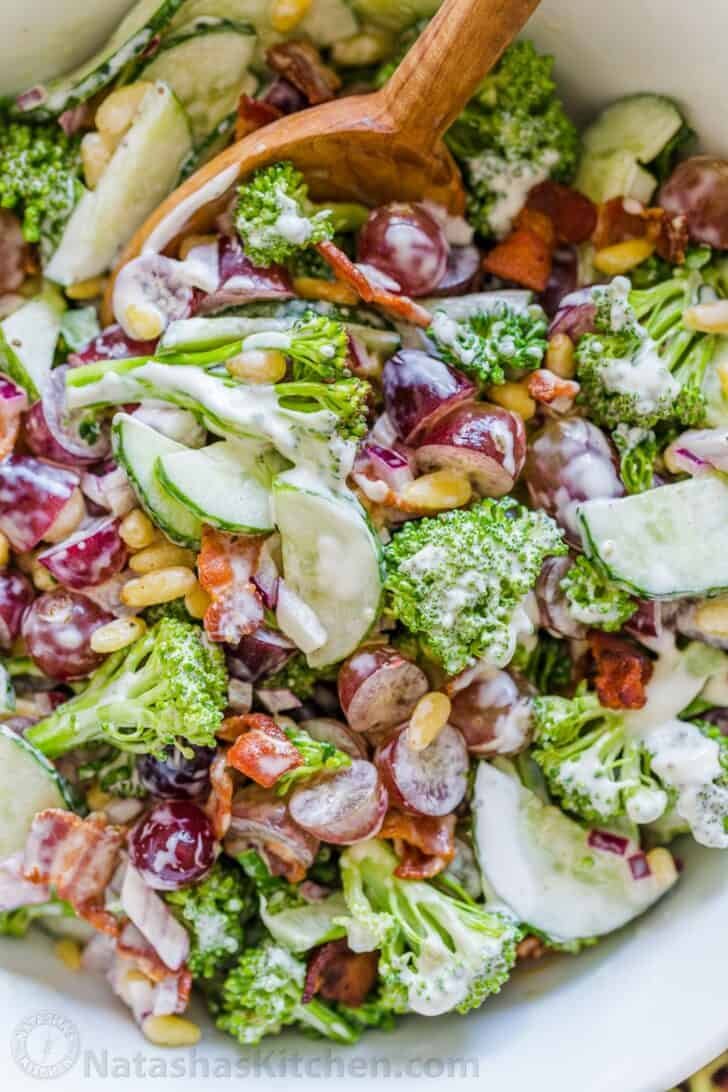 Make ahead salad recipe stirred together with dressing just before serving