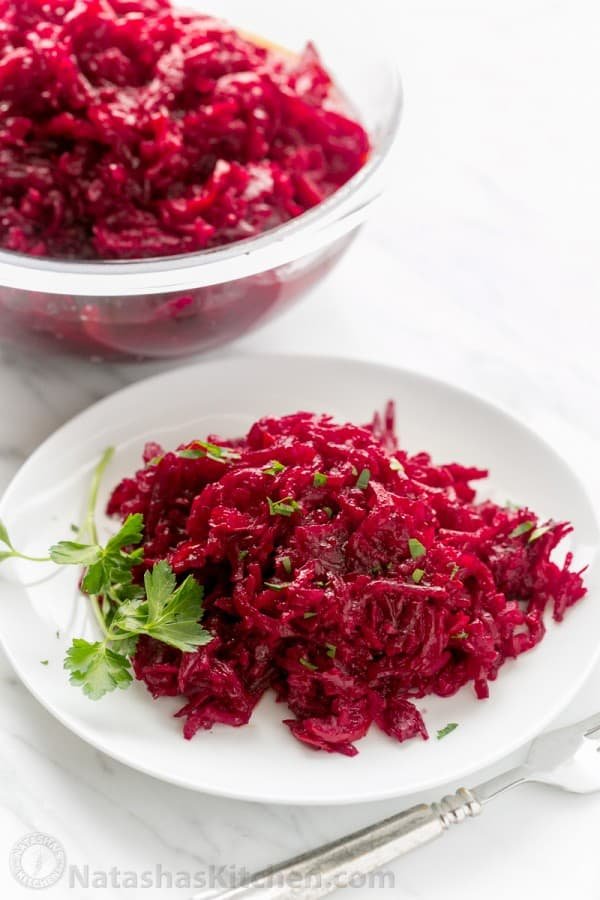 This beet salad is loaded with 3 pounds of beets (super healthy) and the marinade gives it wonderful flavor. Perfect for parties because it's a make-ahead salad that stores really well in the fridge and can even be canned.
