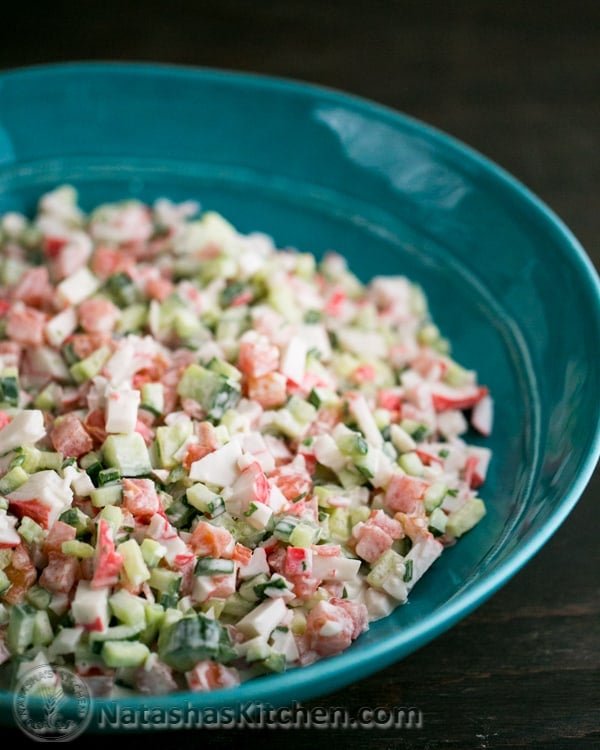 The flavor of this Crab Salad with Cucumber and Tomato is wonderful. Surprisingly it stays crisp and tastes great the next day too.