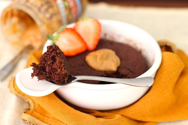 You can make this Healthy Single-Serving Chocolate Peanut Butter Microwave Muffin in 5 minutes flat. You can't tell it's low fat, high protein, sugar free, and gluten free!