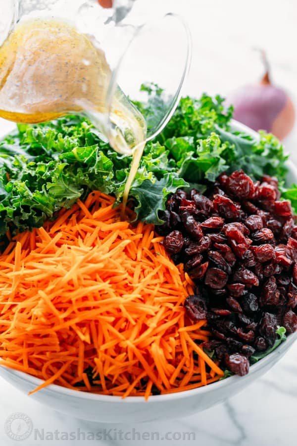 This kale salad is a make-ahead GREEN salad and is just as good the next day (perfect for parties!). So healthy and delicious. You'll make this kale salad again and again! 