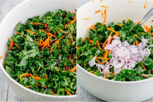 This kale salad is a make-ahead GREEN salad and is just as good the next day (perfect for parties!). So healthy and delicious. You'll make this kale salad again and again! 