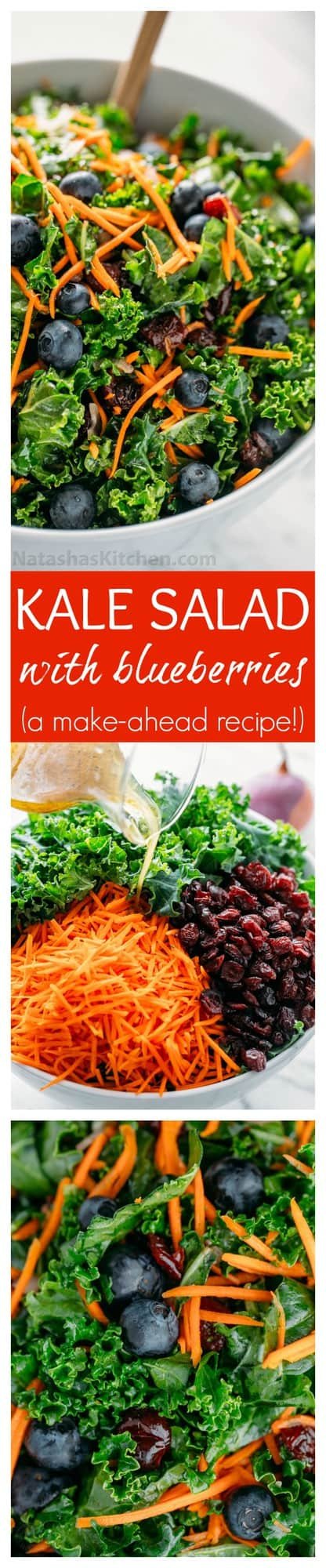 This kale salad is a make-ahead GREEN salad and is just as good the next day (perfect for parties!). So healthy and delicious. You'll make this kale salad again and again! 