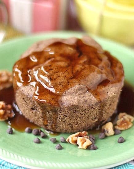 Healthy Single Serving Microwaveable Banana Cake recipe (sugar free, high protein, high fiber, low fat, gluten free, dairy free, vegan)