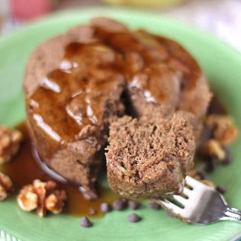 Healthy Single Serving Microwaveable Banana Cake recipe (sugar free, high protein, high fiber, low fat, gluten free, dairy free, vegan)