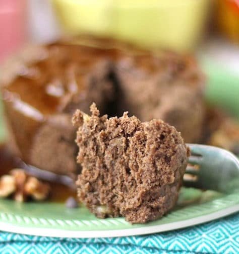 Healthy Single Serving Microwaveable Banana Cake recipe (sugar free, high protein, high fiber, low fat, gluten free, dairy free, vegan)