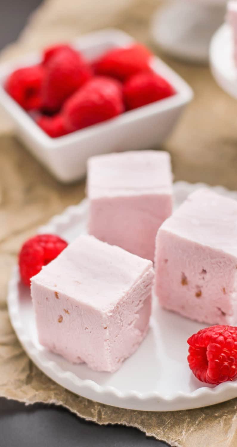 Healthy Raspberry Coconut Fudge (refined sugar free, low carb, high protein) - Desserts with Benefits