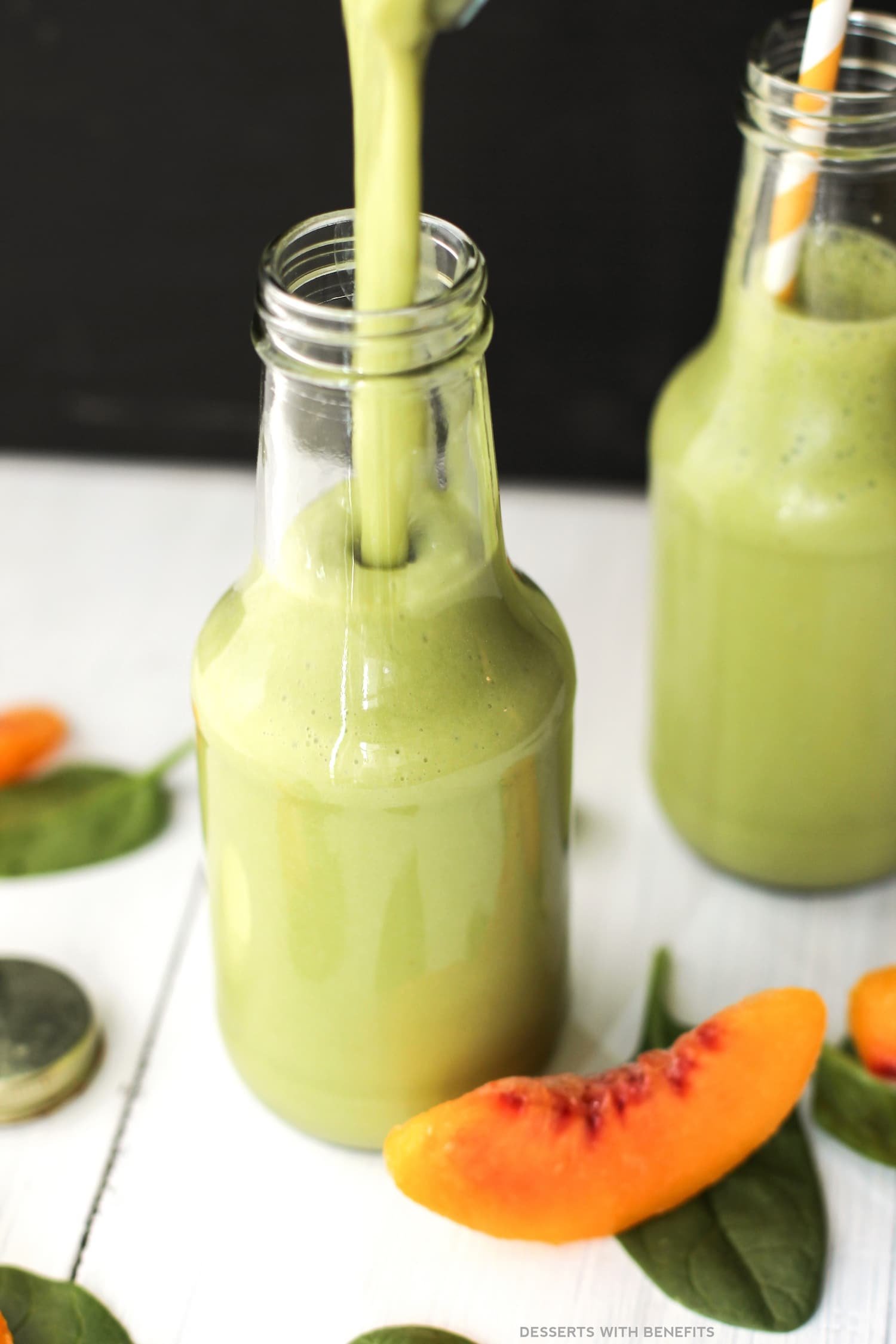 Healthy Green Peach Lassi (no sugar added, low fat, high protein) - Healthy Dessert Recipes at Desserts with Benefits
