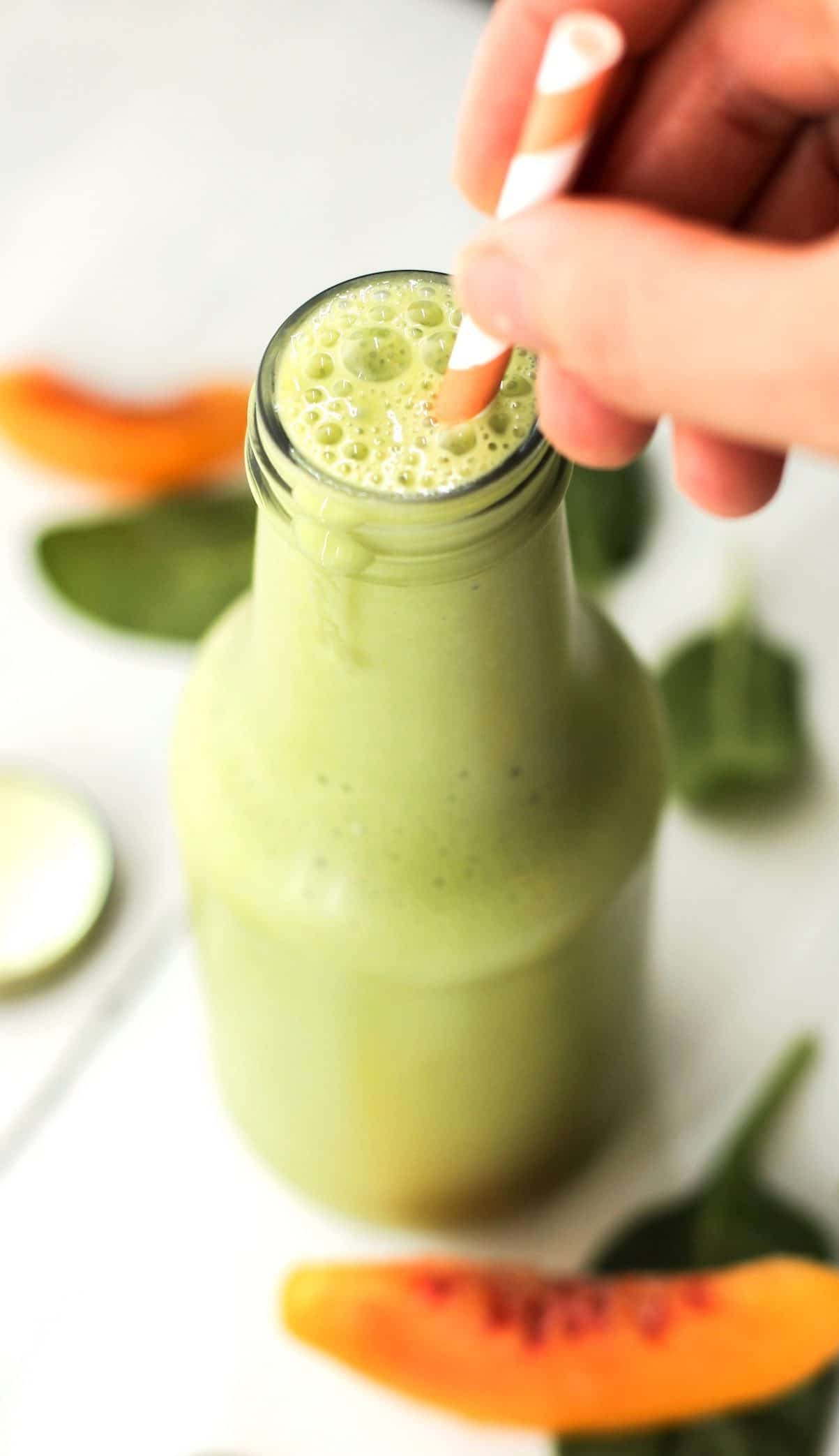 Healthy Green Peach Lassi (no sugar added, low fat, high protein) - Healthy Dessert Recipes at Desserts with Benefits