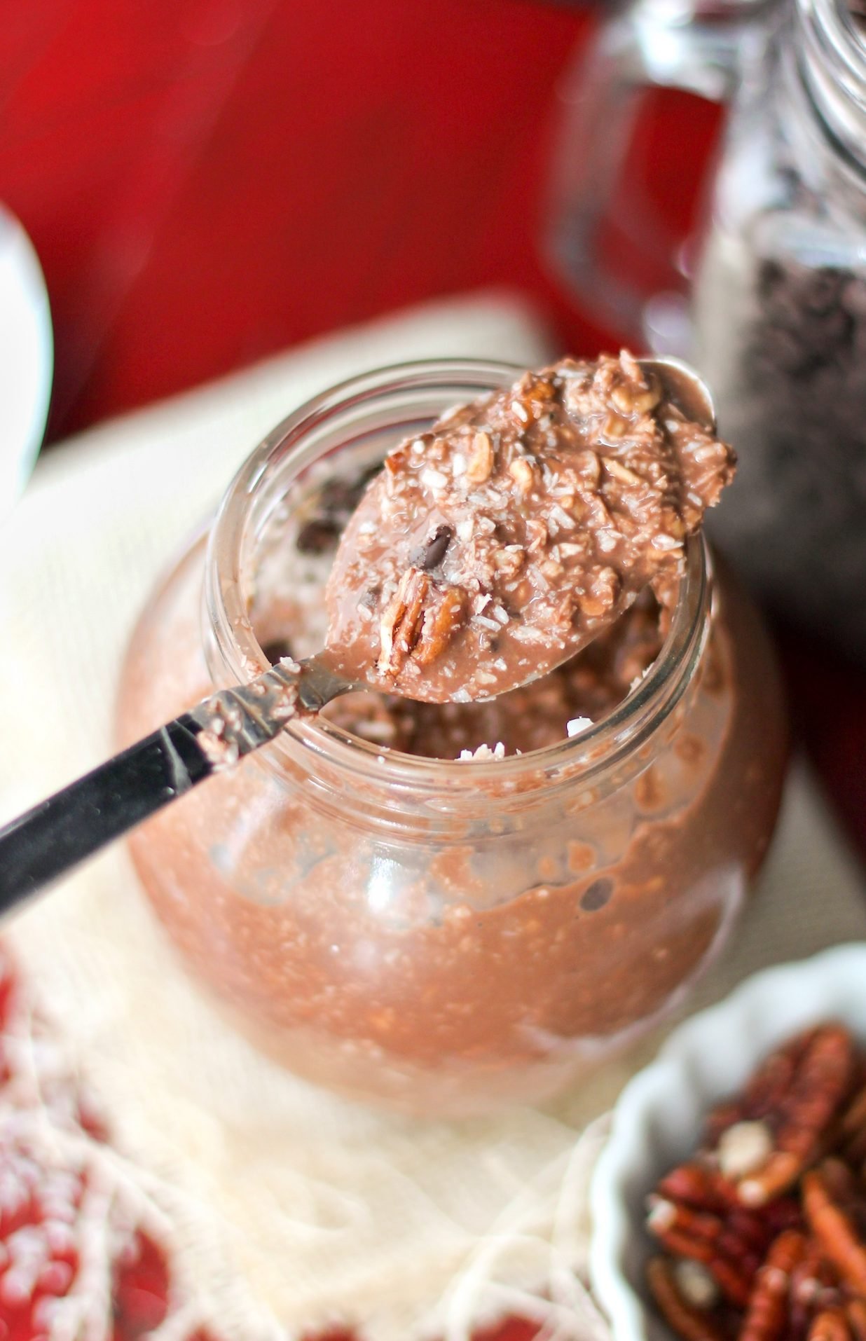 Healthy German Chocolate Cake Overnight Dessert Oats (refined sugar free, gluten free, dairy free, vegan) - Healthy Dessert Recipes at Desserts with Benefits