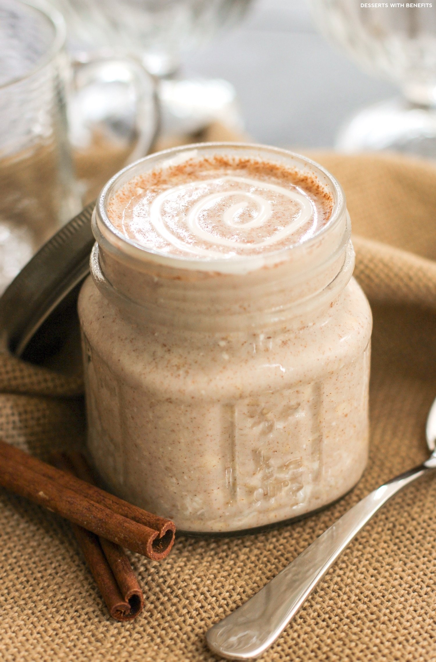 Healthy Cinnamon Roll Overnight Dessert Oats (sugar free, high protein, high fiber, gluten free) - Healthy Dessert Recipes at Desserts with Benefits