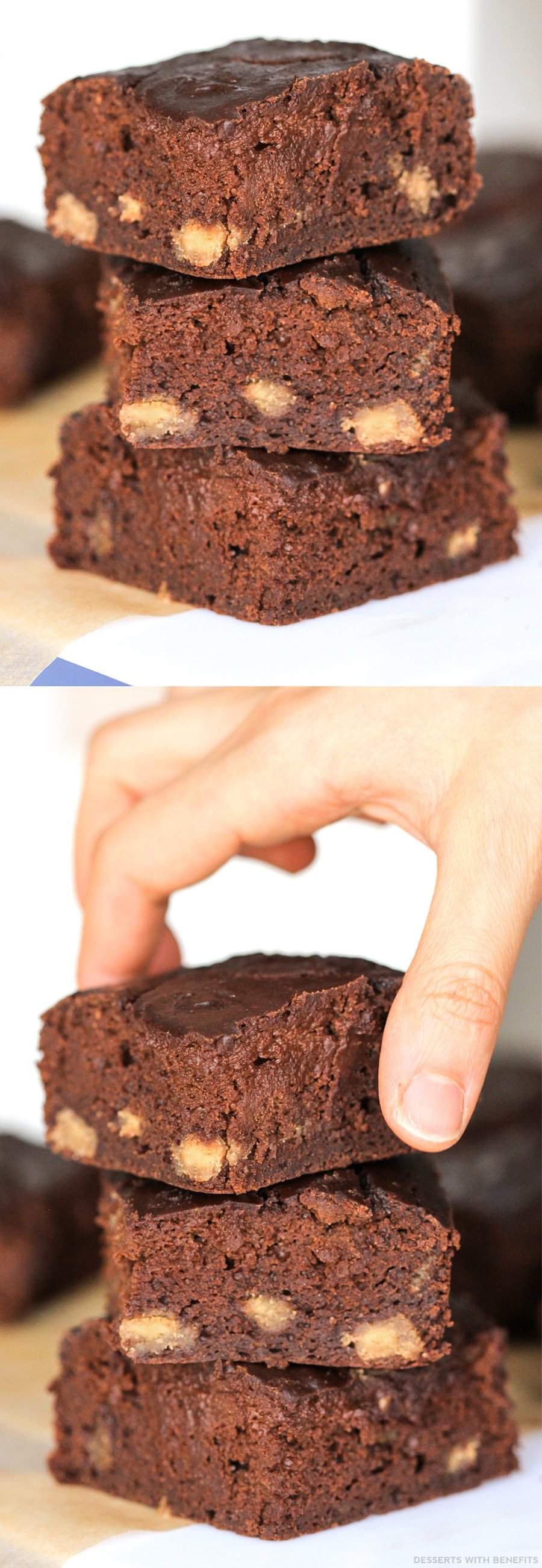 Healthy Peanut Butter Brownies with Homemade Peanut Butter Chips (refined sugar free, low carb, high protein, high fiber, gluten free) - Healthy Dessert Recipes at Desserts with Benefits