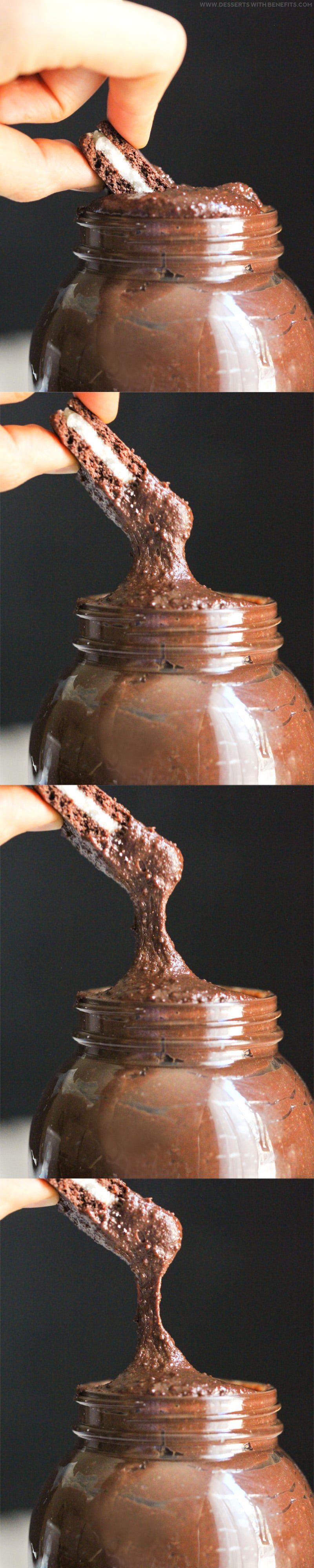 Healthy Oreo Cookie Butter recipe -- thick, rich, sweet, and chocolatey, it’ll beat peanut butter and almond butter ANY DAY! You’d never know it’s sugar free, low calorie, low fat, gluten free, dairy free, and vegan! Healthy Dessert Recipes at Desserts with Benefits
