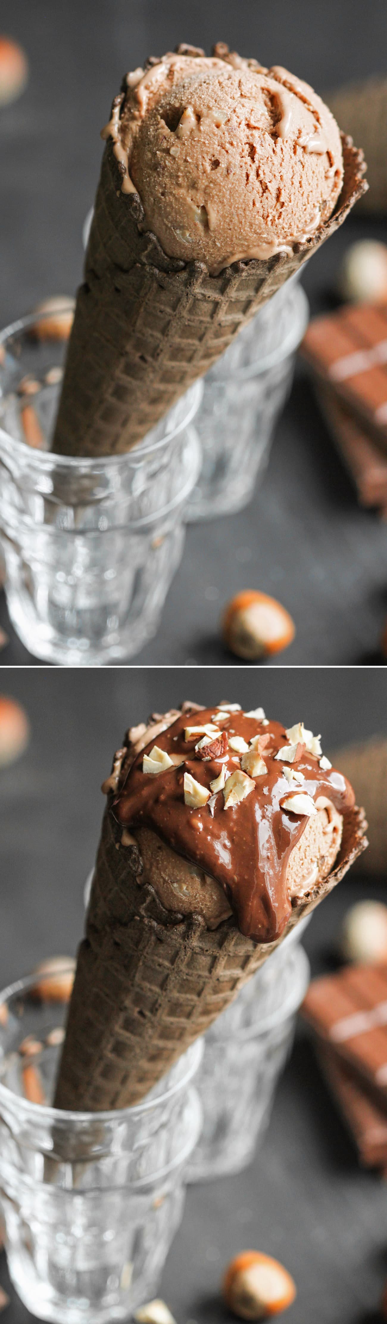 This Healthy Ferrero Rocher Ice Cream is so creamy, sweet, chocolatey, and hazelnutty, you’ll fall in love! It’s studded with chopped hazelnuts for that classic Ferrero Rocher flavor without the added sugar and artificial ingredients. This ice cream sure doesn't taste sugar free, low carb, high protein, and gluten free! -- Healthy Dessert Recipes with low calorie, low fat, gluten free, dairy free, and vegan options at the Desserts With Benefits Blog (www.DessertsWithBenefits.com)