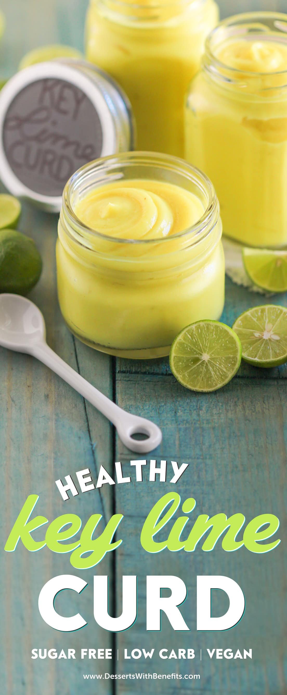 (How to Make Key Lime Curd) This Healthy Vegan Key Lime Curd is creamy, sweet, tart, and delicious. You'd never know it's sugar free, low carb, gluten free, dairy free, and vegan! It’s summer in a spoonful. Healthy Dessert Recipes with sugar free, low calorie, low fat, low carb, high protein, gluten free, dairy free, vegan, and raw options at the Desserts With Benefits Blog (www.DessertsWithBenefits.com)