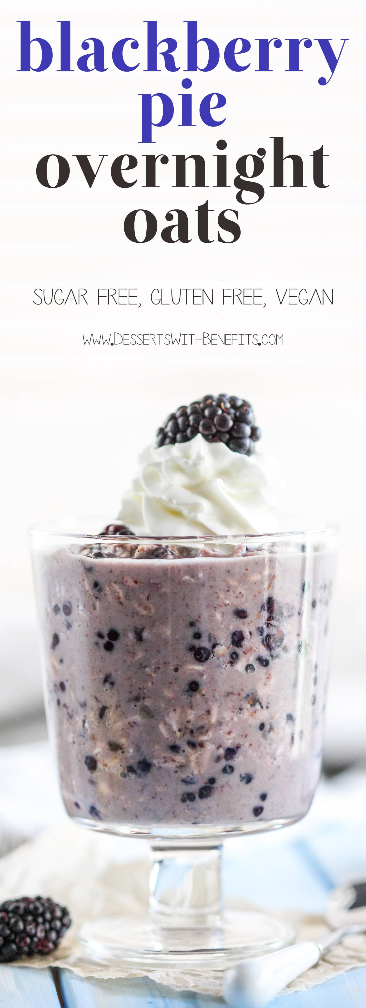 Make a batch of Healthy Blackberry Pie Overnight Dessert Oats! All the flavor of blackberry pie, all the sweetness of a dessert, with all the healthfulness and nutrition of oatmeal. Win-win-win. Oh, and it’s refined sugar free, low fat, gluten free, and vegan too! Healthy Dessert Recipes at the Desserts With Benefits Blog