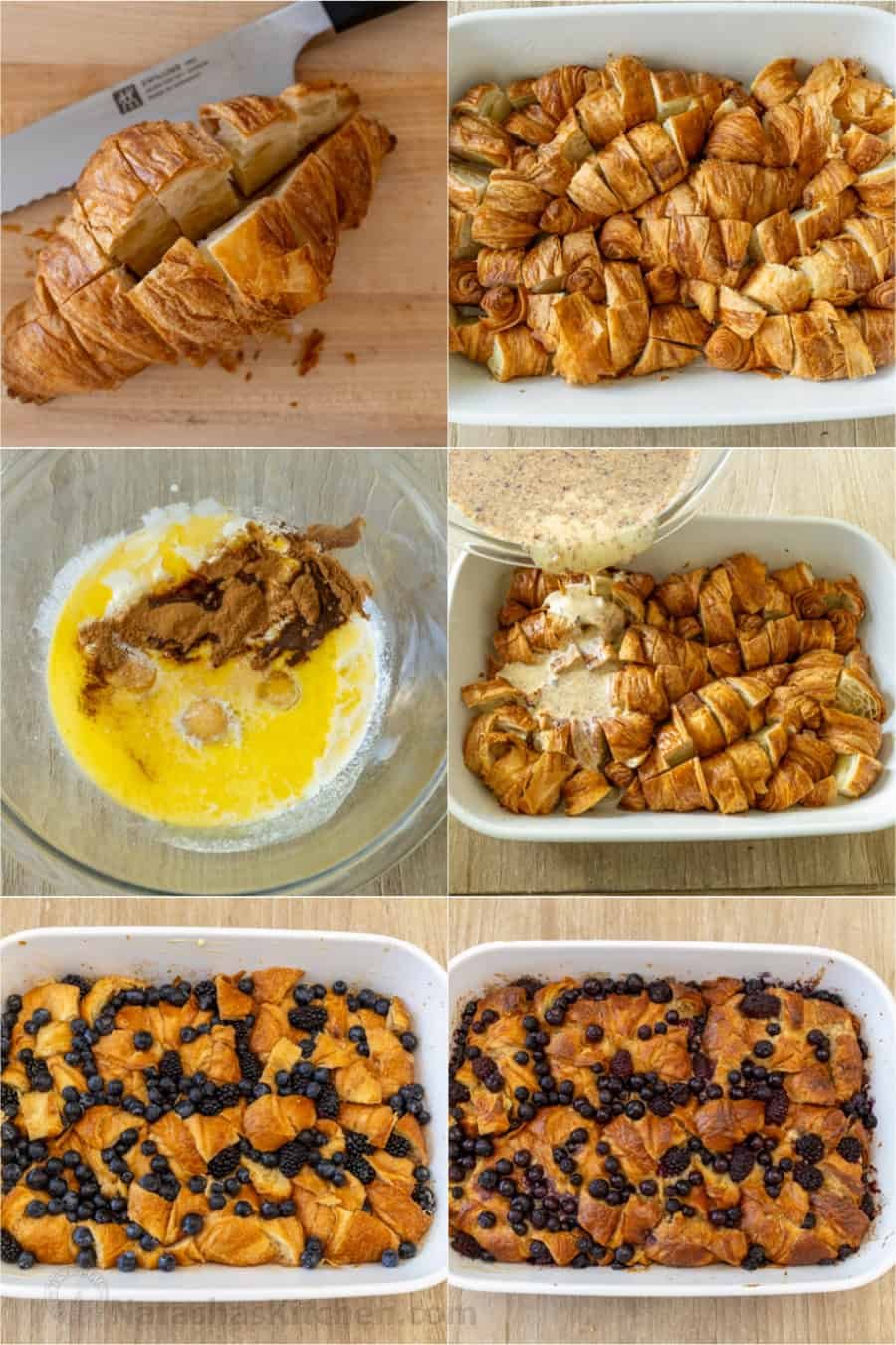 Step-by-Step directions on how to make Breakfast Bake with day-old bread, custard, and blueberries