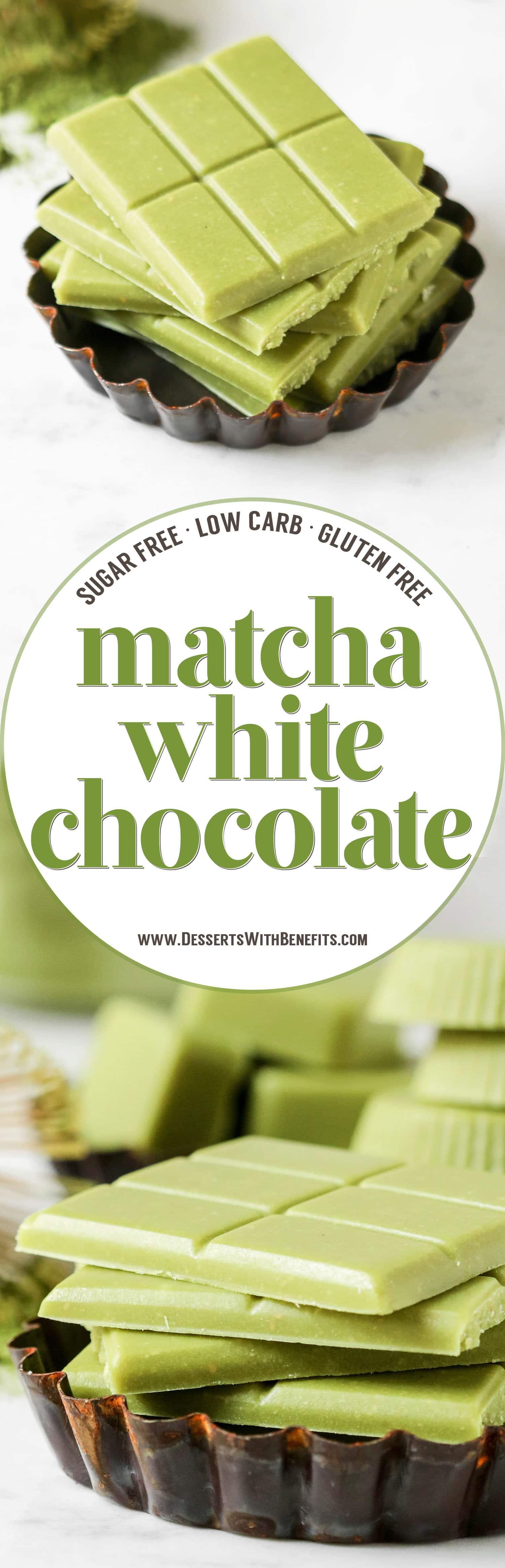 If you like matcha green tea and if you like white chocolate, combine the two and make this Matcha Green Tea White Chocolate! It's earthy from the matcha, yet sweet and delicious from the white chocolate.  This Homemade Matcha White Chocolate is the ultimate treat -- and it's secretly sugar free, low carb, and gluten free too!