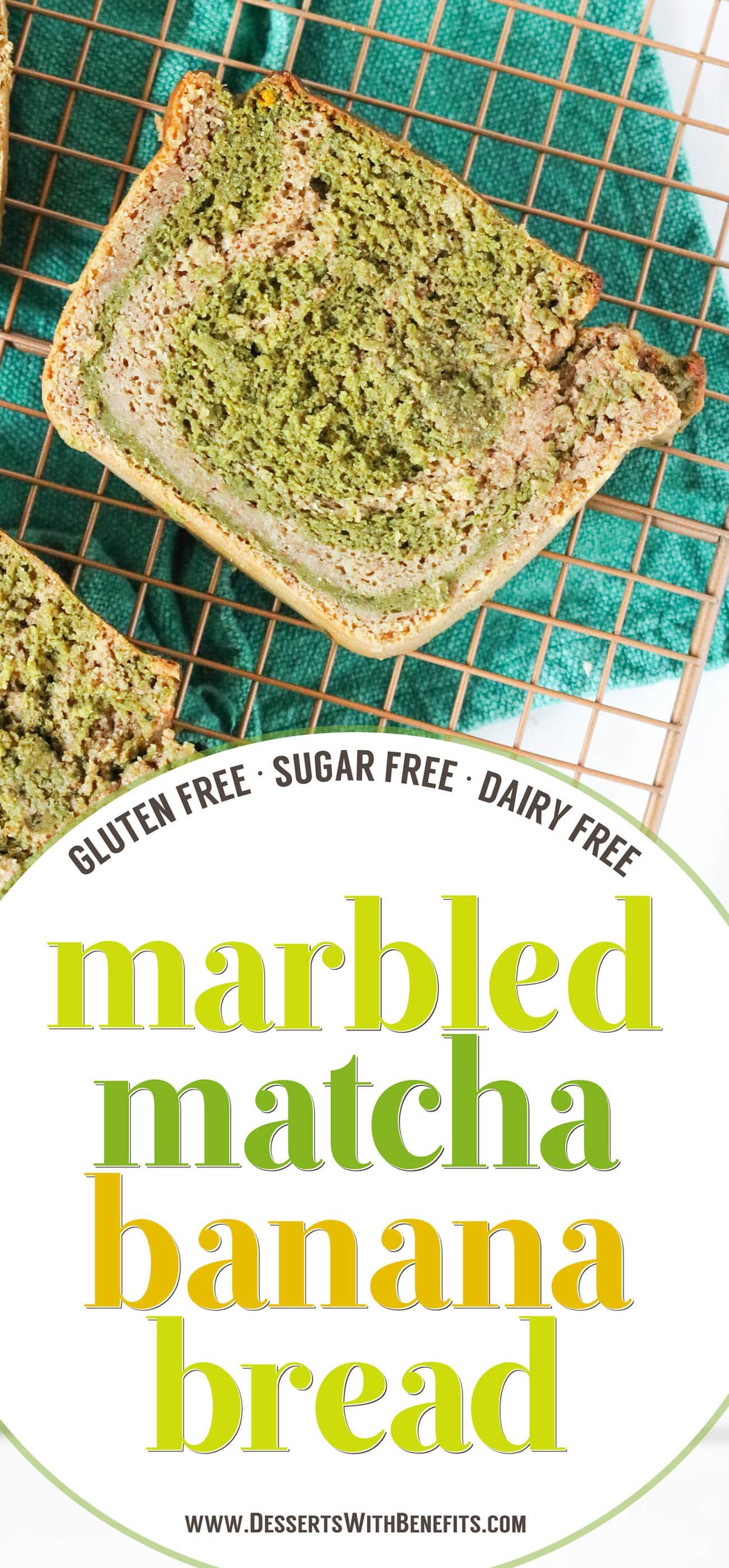 This Marbled Matcha Green Tea Banana Bread is so moist, fluffy, springy, and flavorful, you'd never know it's gluten free, dairy free, sugar free, and high protein!