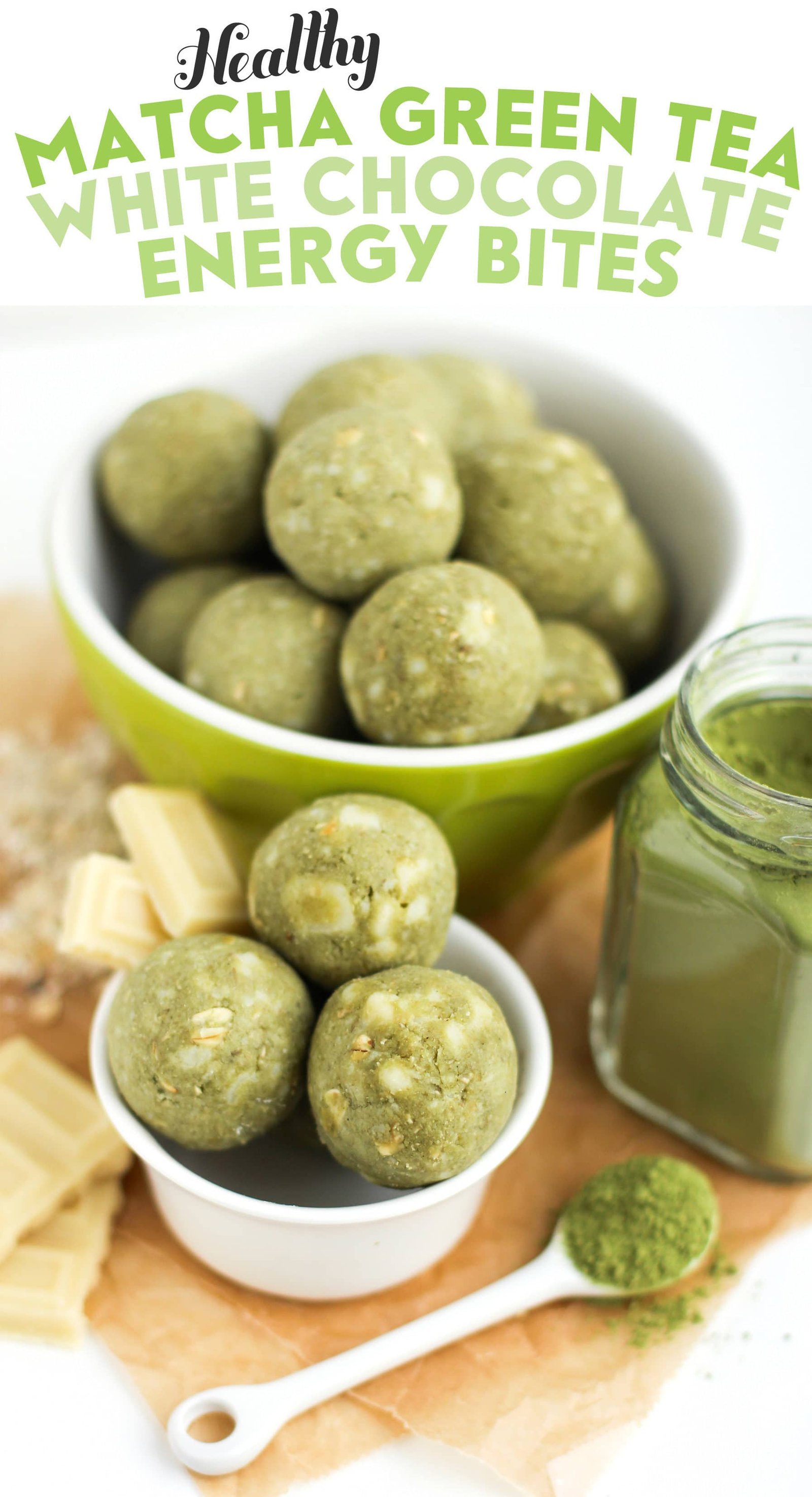 Healthy Matcha Green Tea White Chocolate Energy Bites (refined sugar free, gluten free) - Healthy Dessert Recipes at Desserts with Benefits Healthy Matcha Green Tea White Chocolate Energy Bites (refined sugar free, gluten free) - Healthy Dessert Recipes at Desserts with Benefits