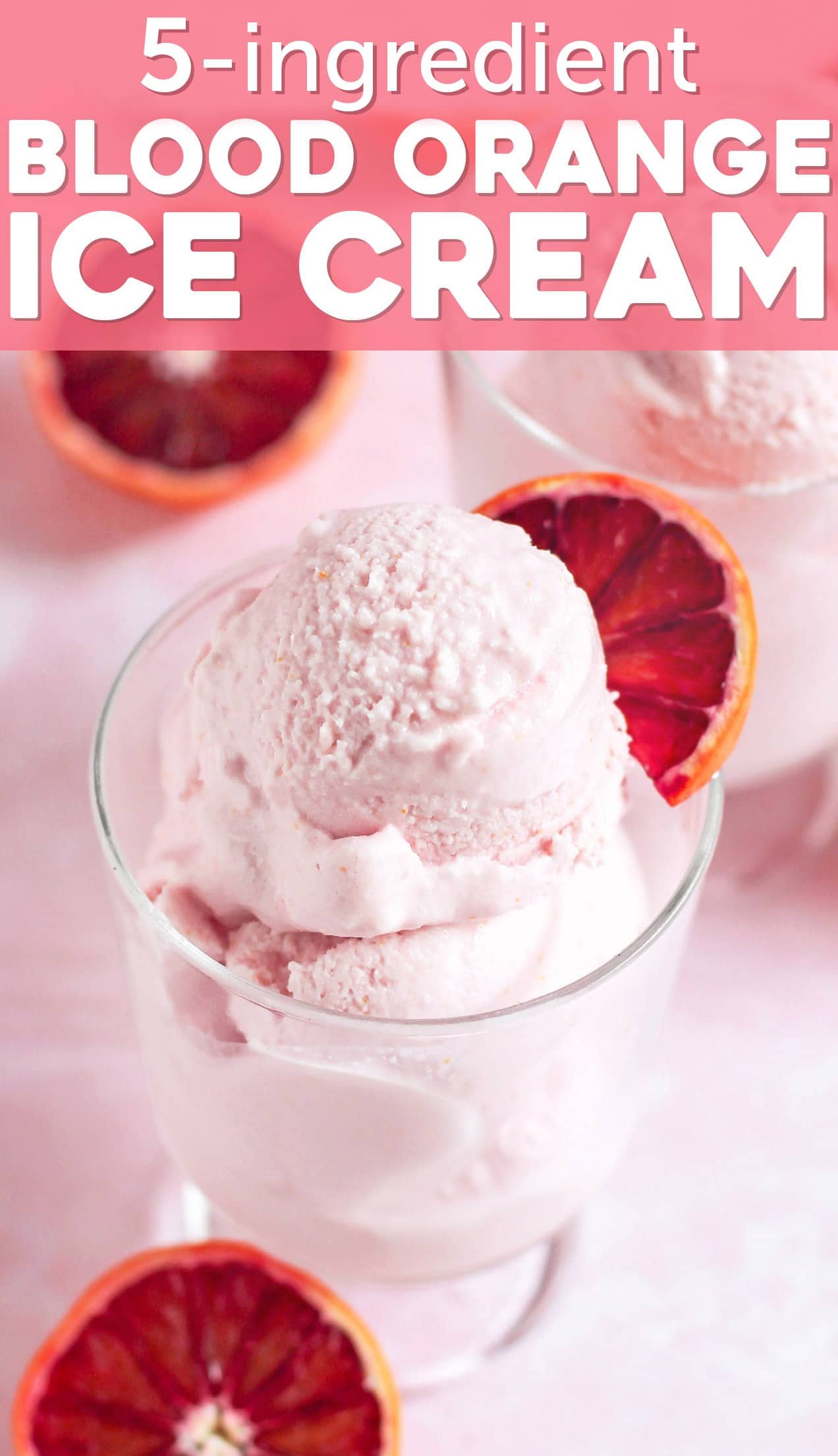 This 5-ingredient Blood Orange Ice Cream is sweet, tart, citrusy, and oh so satisfying. No need for the heavy cream, white sugar, artificial flavors, and artificial food dyes! This is the perfect ice cream to indulge in, guilt-free! Compared to store-bought ice cream, this is lower in calories, fat, and sugar, and higher in protein! This 5-ingredient Blood Orange Ice Cream is sweet, tart, citrusy, and oh so satisfying. No need for the heavy cream, white sugar, artificial flavors, and artificial food dyes! This is the perfect ice cream to indulge in, guilt-free! Compared to store-bought ice cream, this is lower in calories, fat, and sugar, and higher in protein!