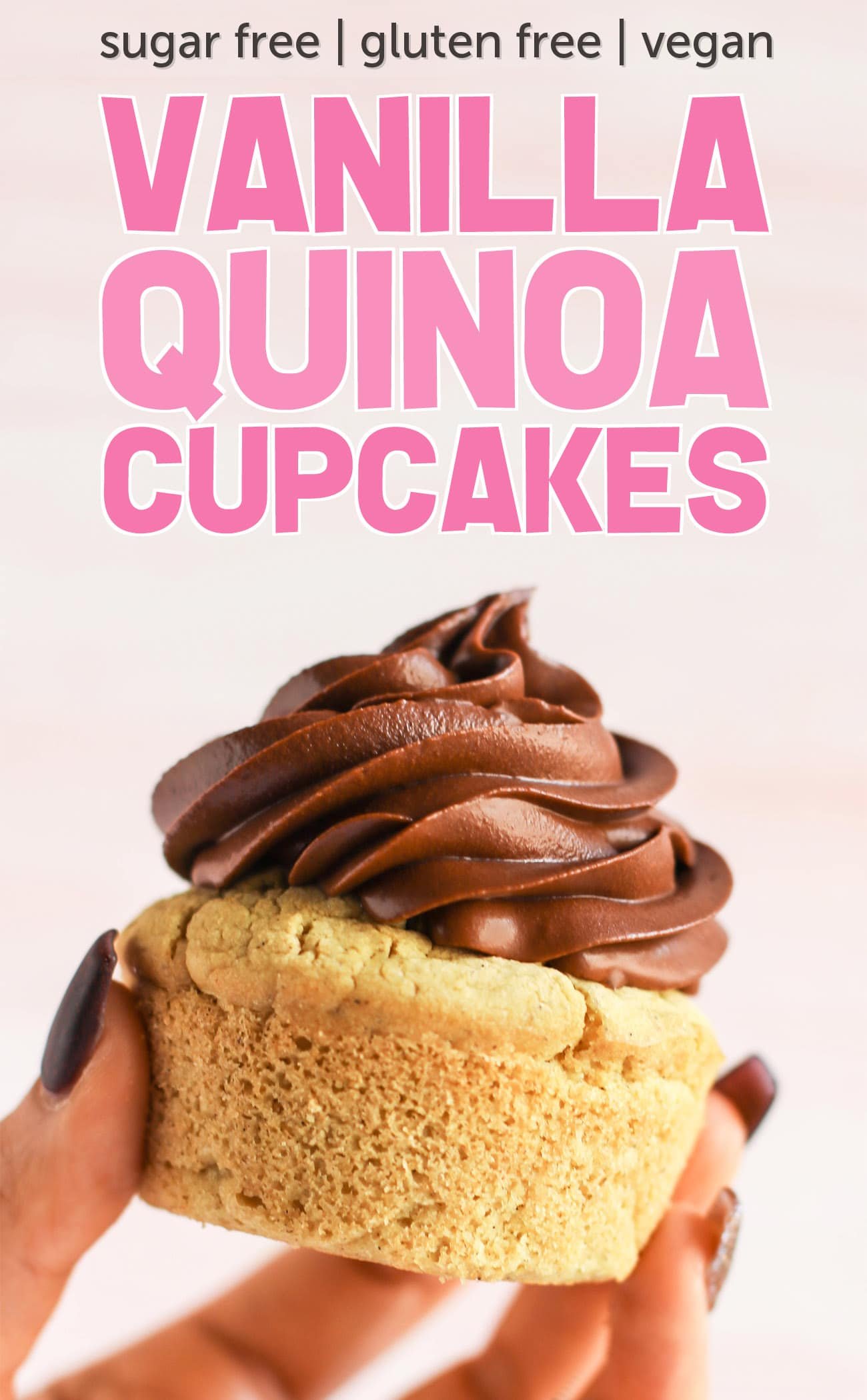 These Healthy Vanilla Quinoa Cupcakes are fluffy, springy, and moist! Top them with a healthy frosting and you've got the most nutritious, guilt-free treat! Made with quinoa flour, sorghum flour, coconut yogurt, and coconut milk, so they're gluten free, dairy free, vegan, and sugar free! These Healthy Vanilla Quinoa Cupcakes are fluffy, springy, and moist! Top them with a healthy frosting and you've got the most nutritious, guilt-free treat! Made with quinoa flour, sorghum flour, coconut yogurt, and coconut milk, so they're gluten free, dairy free, vegan, and sugar free!