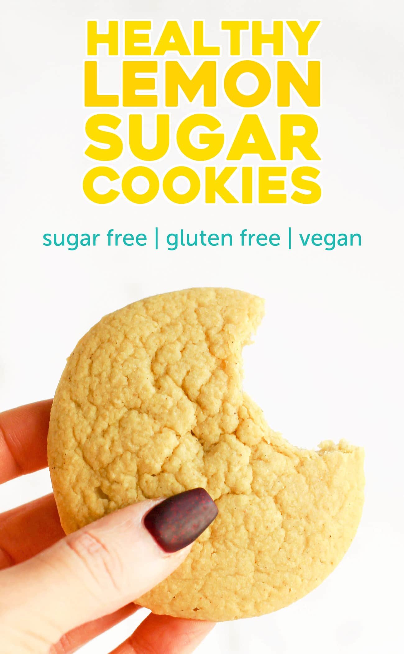 These Lemon Sugar Cookies are packed with bright and refreshing lemon flavor -- no need for the butter, sugar, or flour! Yes, these cookies are dairy free, sugar free, and gluten free. Perfect for the lemon lovers out there! Can you guess the secret ingredient that makes them uber soft?
